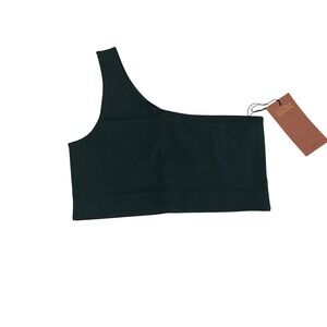 Girlfriend Collective Bianca One Shoulder Sports Bra Dark Green Large NWT